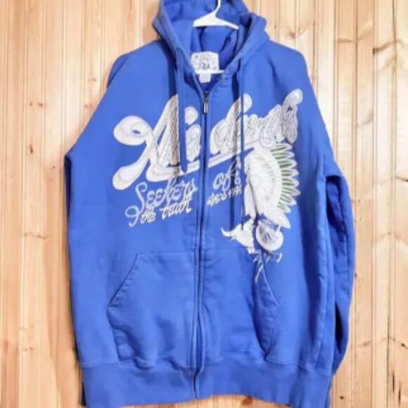 Akademiks Hoodie Full Zip Blue Rare Indian Sweatshirt Jeanius Level Sz 2XL - Picture 1 of 10